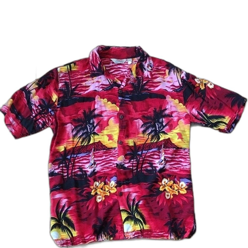 Hawaii Hangover Short Sleeve Aloha Red Sunset Button Up Shirt Size Medium